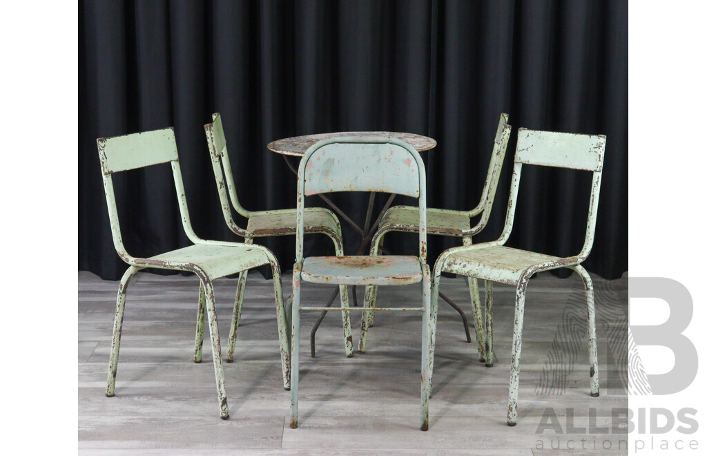 French Barista Folding Iron Table with Five Chairs