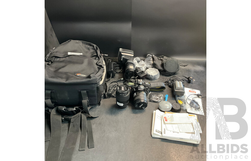 NIKON D200 with 18-70mm & 60mm F2.8 Lens & Metz Mecablitz 45 CL-4 Handle Mount Flash in LoweProBags