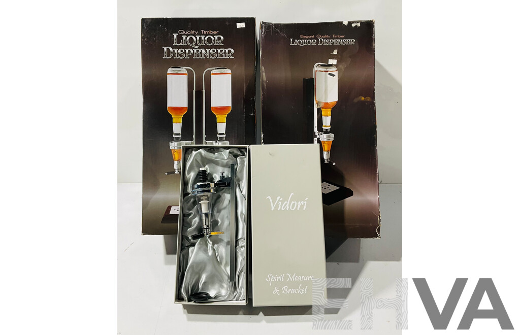 Two Liquor Dispensers and Two Vidori Spirit Measure & Bracket