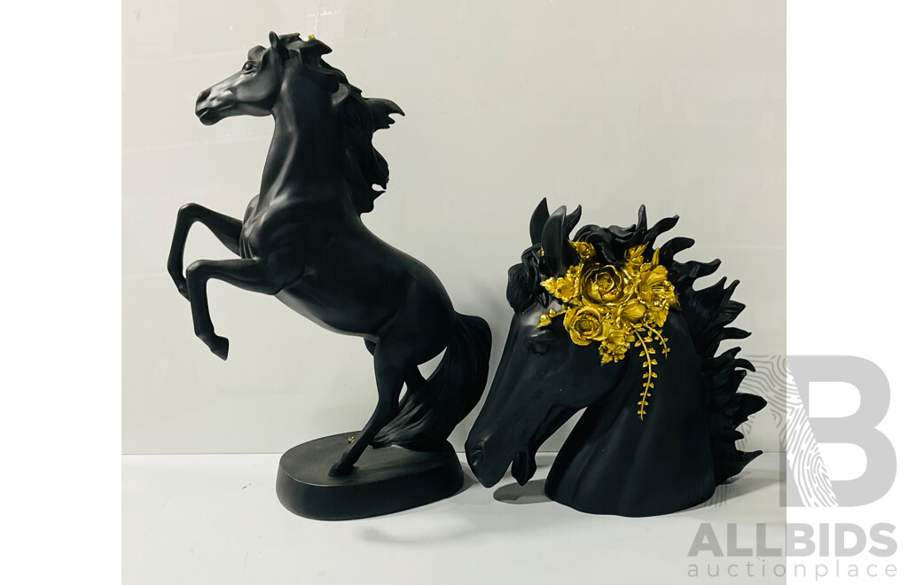 Pair of Very Large Composite Horse Statues Including Horse Head Bust