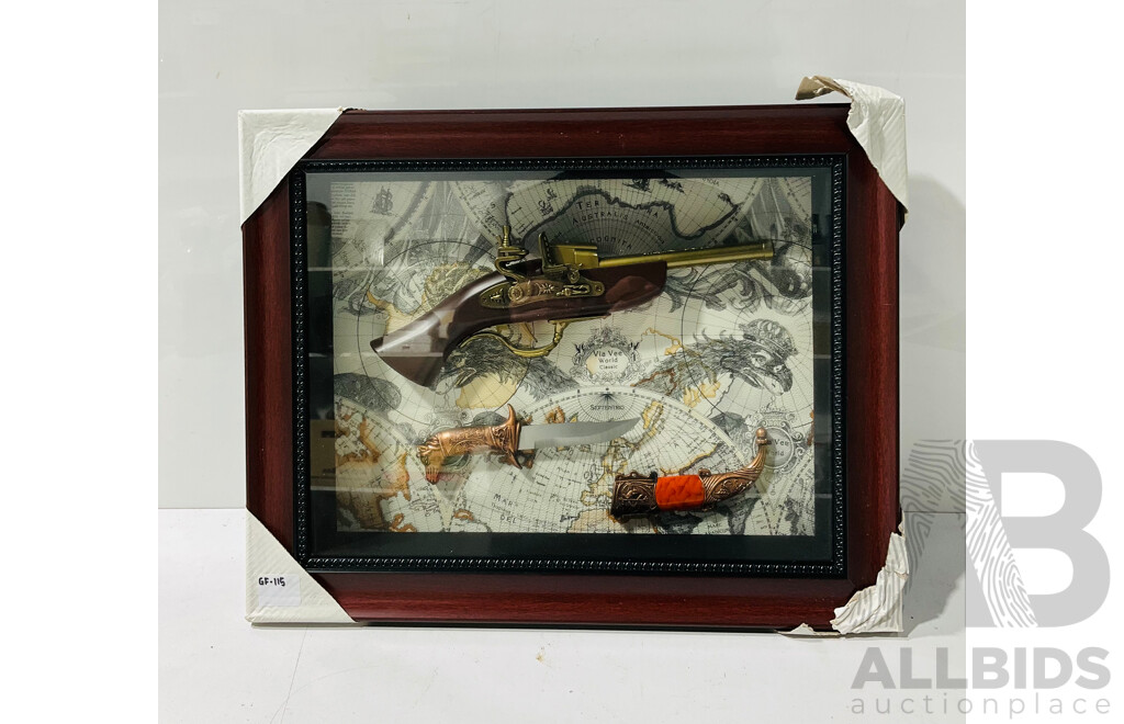 Framed Replica Pistol and Decorated Knife
