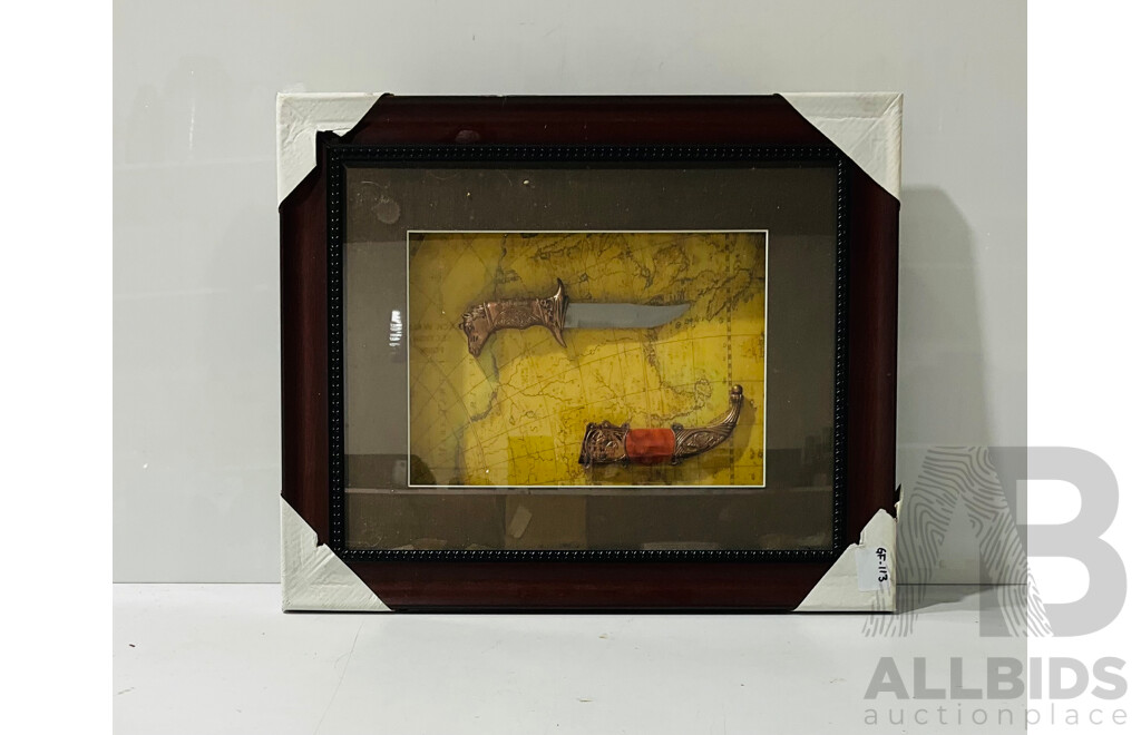 Framed Replica Knife with Decorated Hilt and Sheath