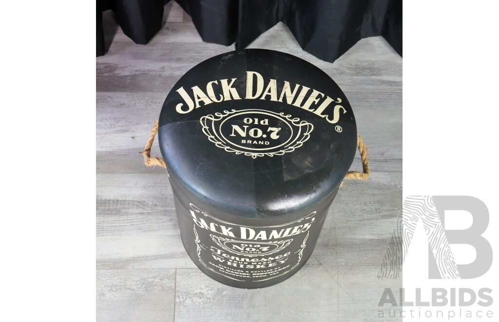 Set of Three Leather Top Advertising Stools Inc Ned Kelly and Jack Daniels