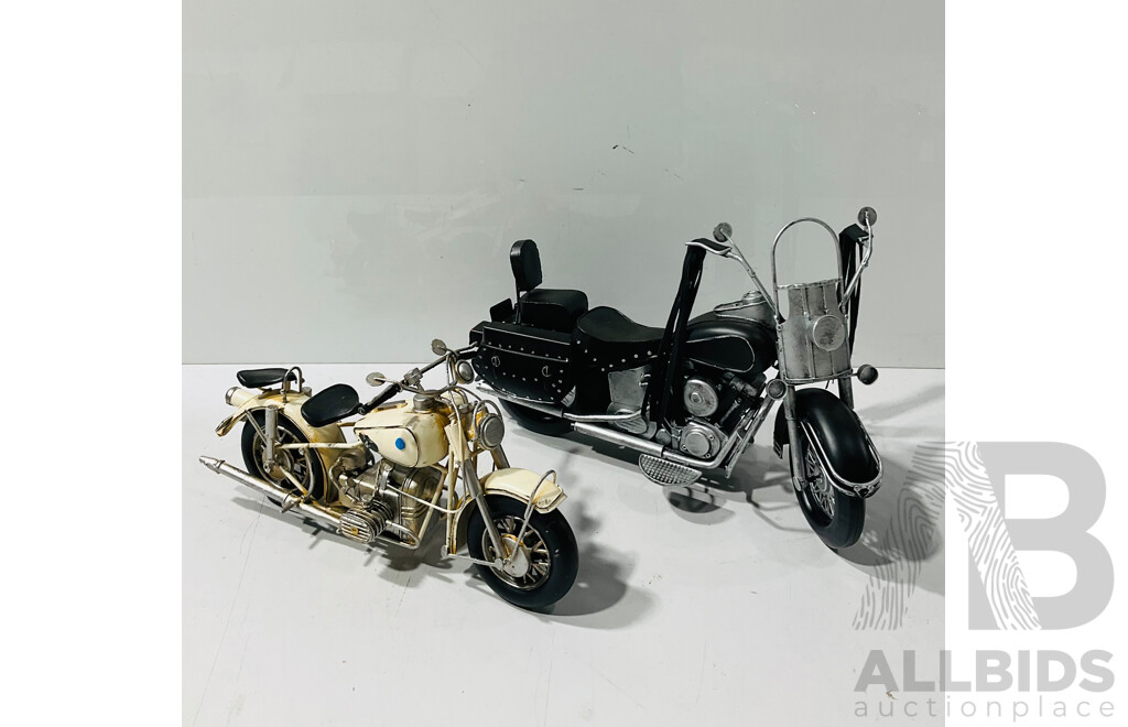 Pair of Painted Metal Motorbike Models