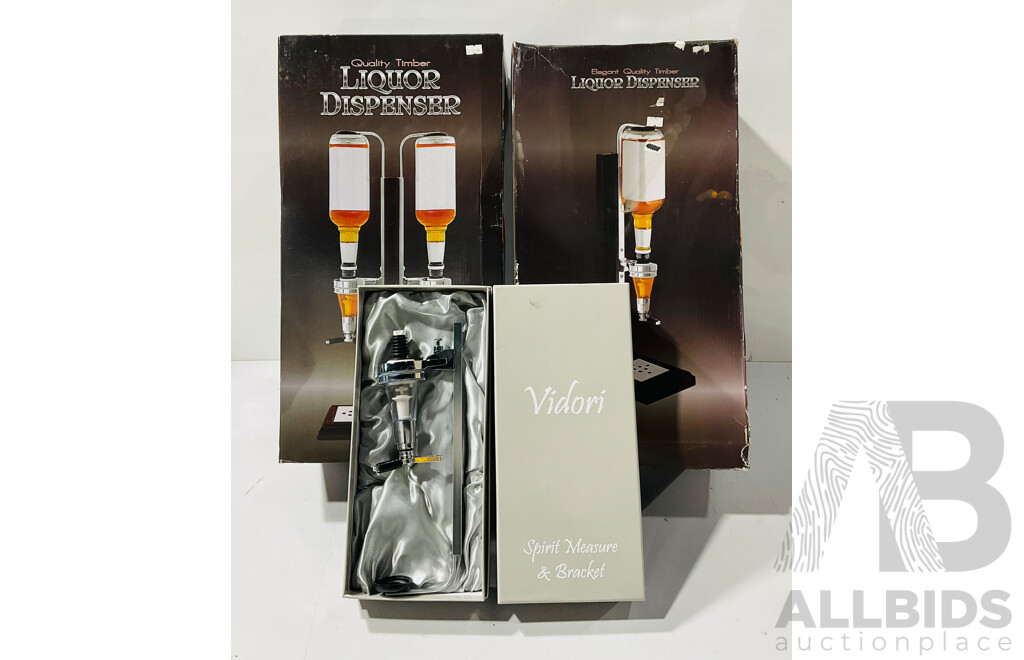 Two Liquor Dispensers and Two Vidori Spirit Measure & Bracket