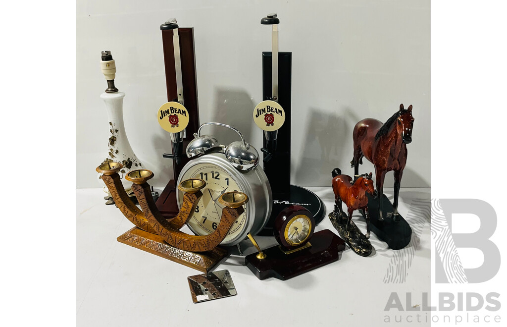 Collection of Homeware Including Large Novelty Alarm Clock, Ceramic Lamp with Raised Floral Design and More