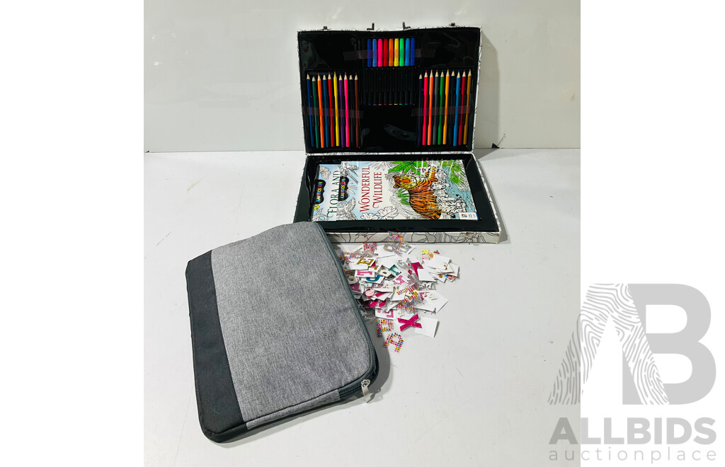 Collection of Stationery Including Several Coloured Pencils and Decorative Stickers