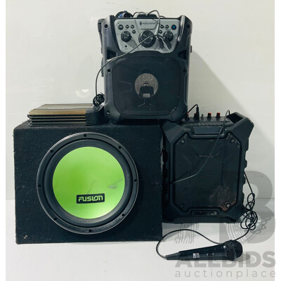 Fusion EN-1502 Amplifier, Alter Lansing Party Speaker and Singing Machine Portable Karaoke Machine