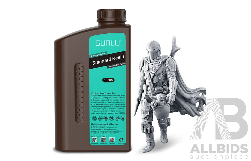 Sunlu Standard 3D Photopolymer Resin for 3D Printing (Solid Grey) - Lot of 4