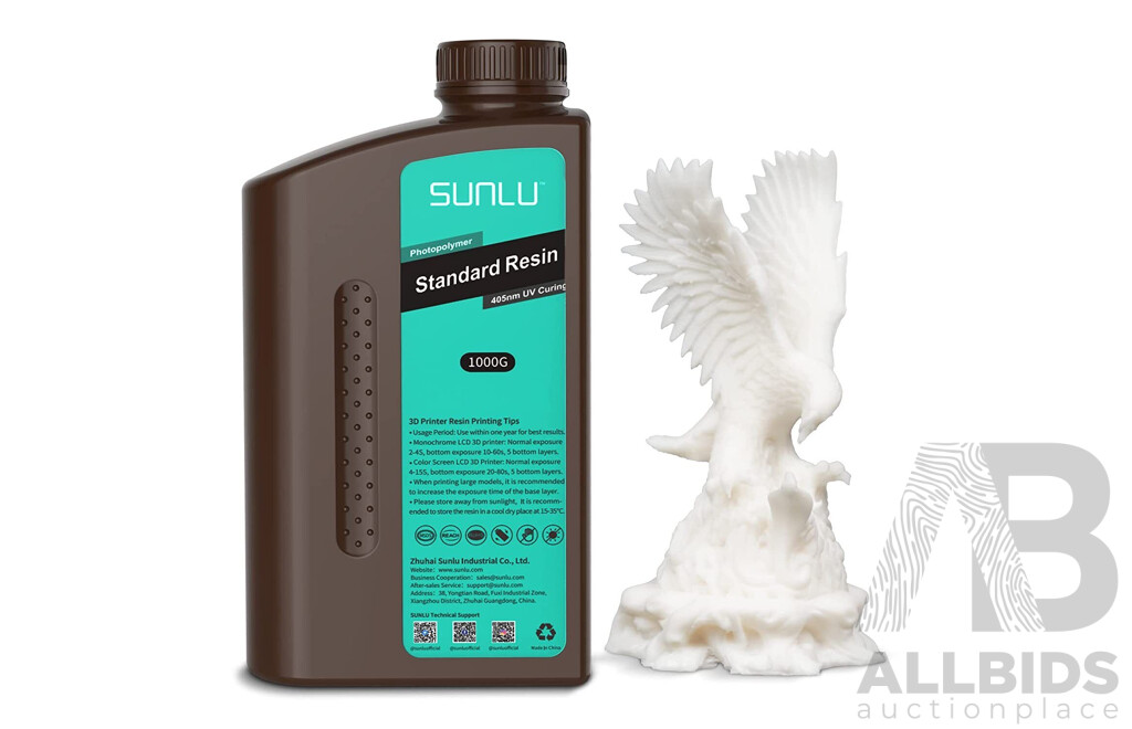 Sunlu Standard 3D Photopolymer Resin for 3D Printing (Solid White) - Lot of 4
