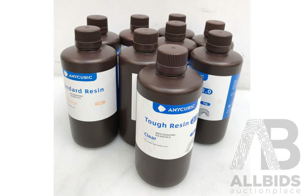 Anycubic Tough Resin for 3D Printer 1kg (Different Colours) - Lot of 9