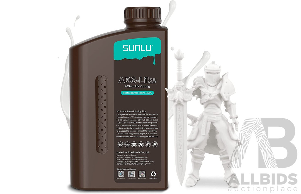 Sunlu ABS Like 3D Photopolymer Resin for 3D Printing (Solid White) - Lot of 5