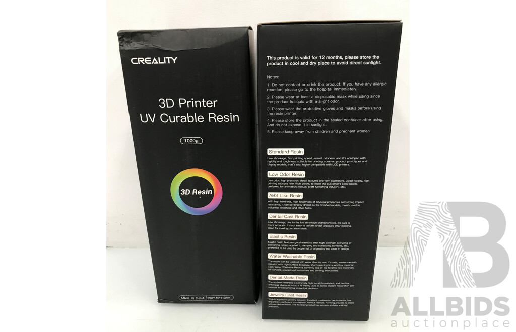 Creality 3D Printer UV Curable Standard Resin Plus (White) - Lot of 9