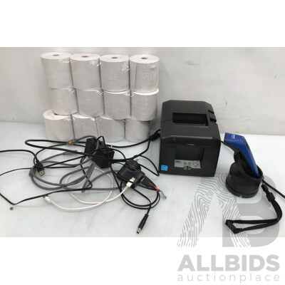 Star Micronics Direct Thermal Printer, Socket Scanner and Charging Dock, and Thermal Labels