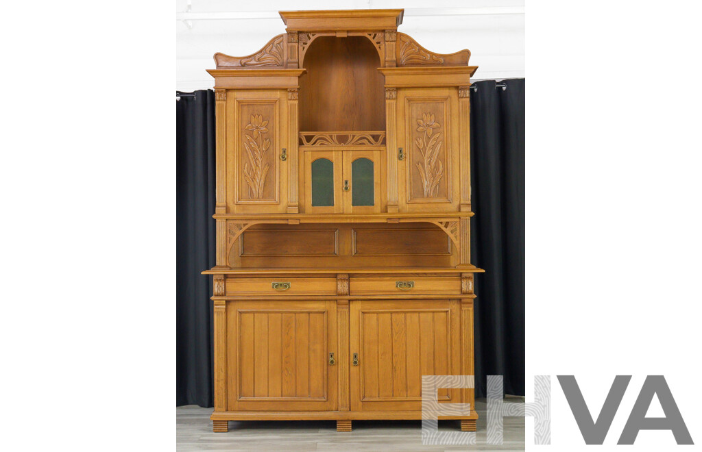 Large Oak Art Nouveau Kitchen Dresser