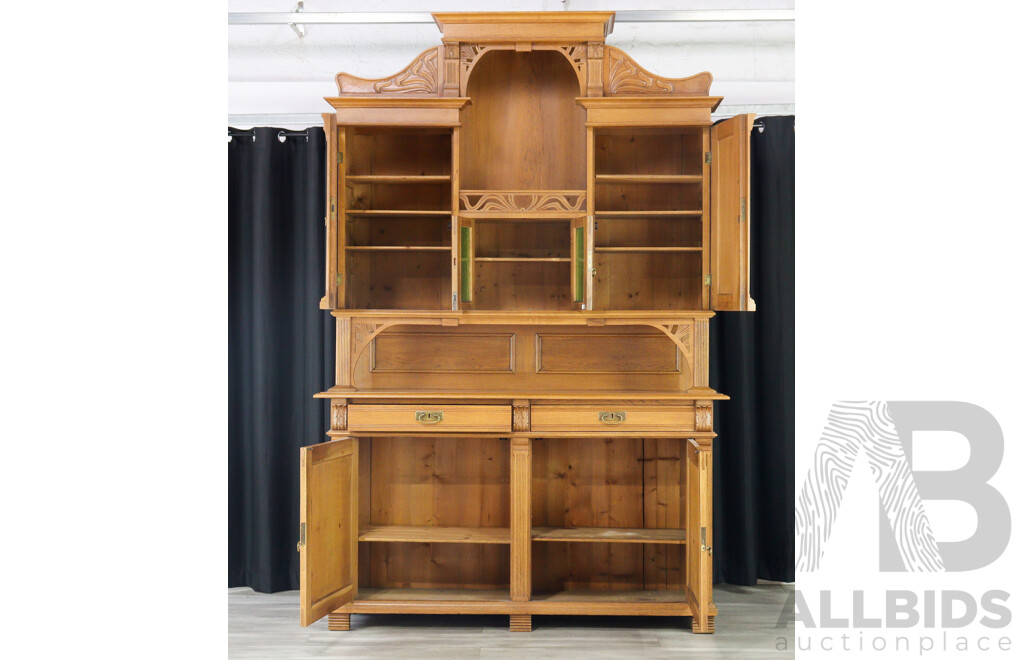 Large Oak Art Nouveau Kitchen Dresser