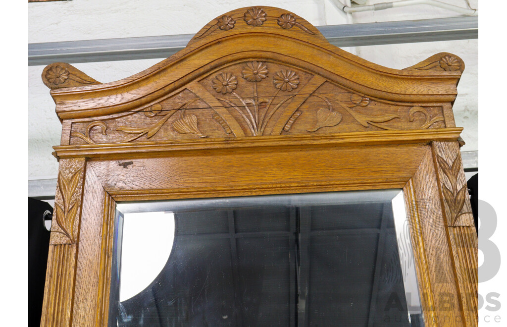 Oak Art Nouveau Mirrored Back Hall Stand