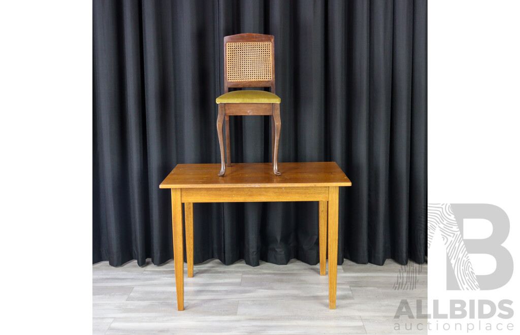 Silky Oak Clerks Desk with Oak Chairs