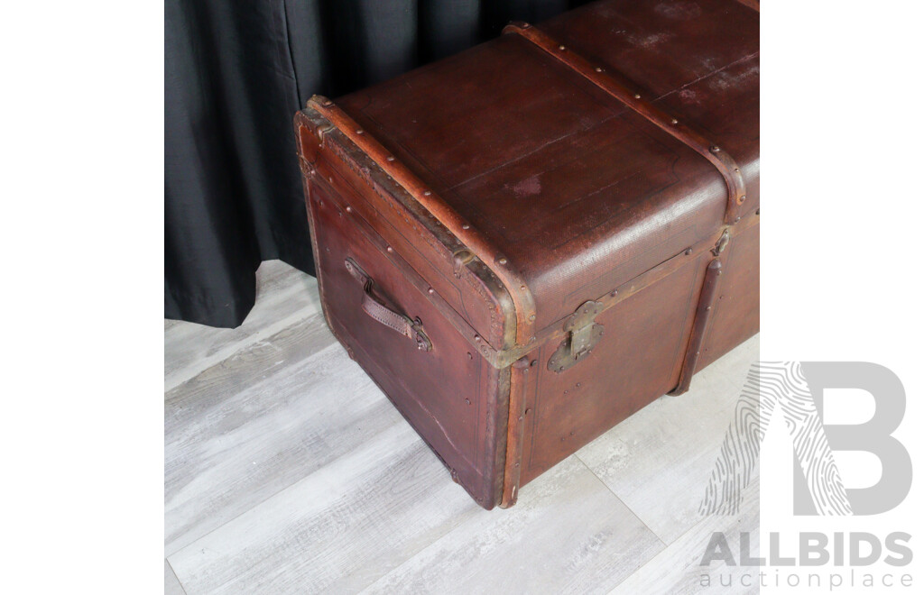 Large Vintage Timber Bound Travel Trunk