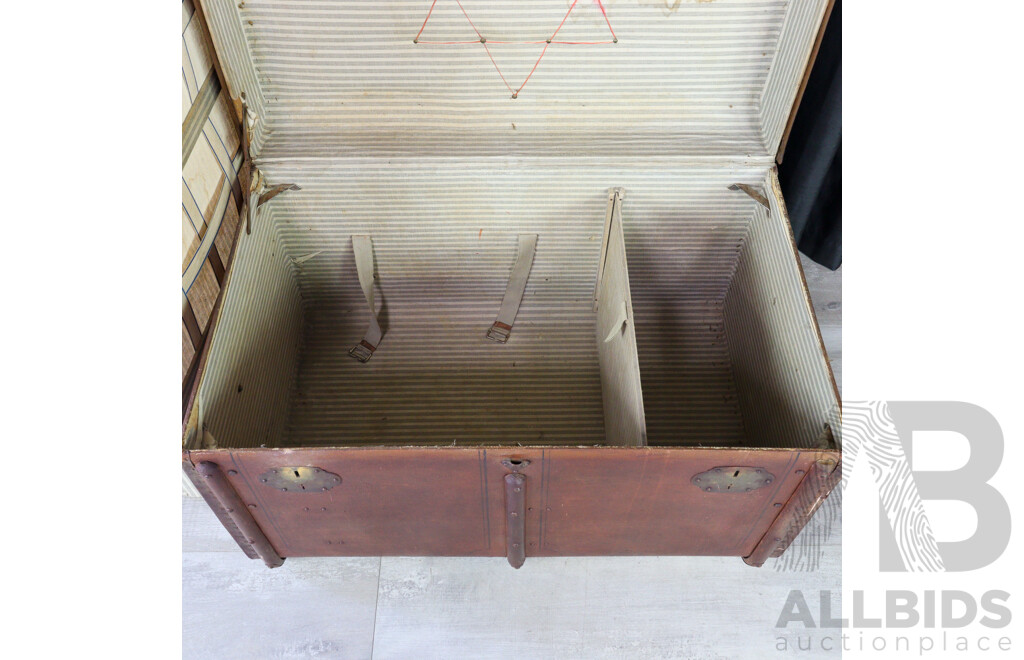 Large Vintage Timber Bound Travel Trunk