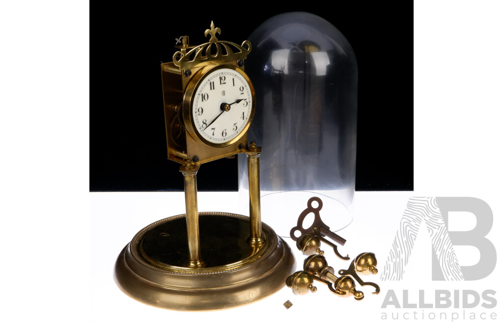 Vintage Brass Anniversary Dome Clock with White Enameled Face