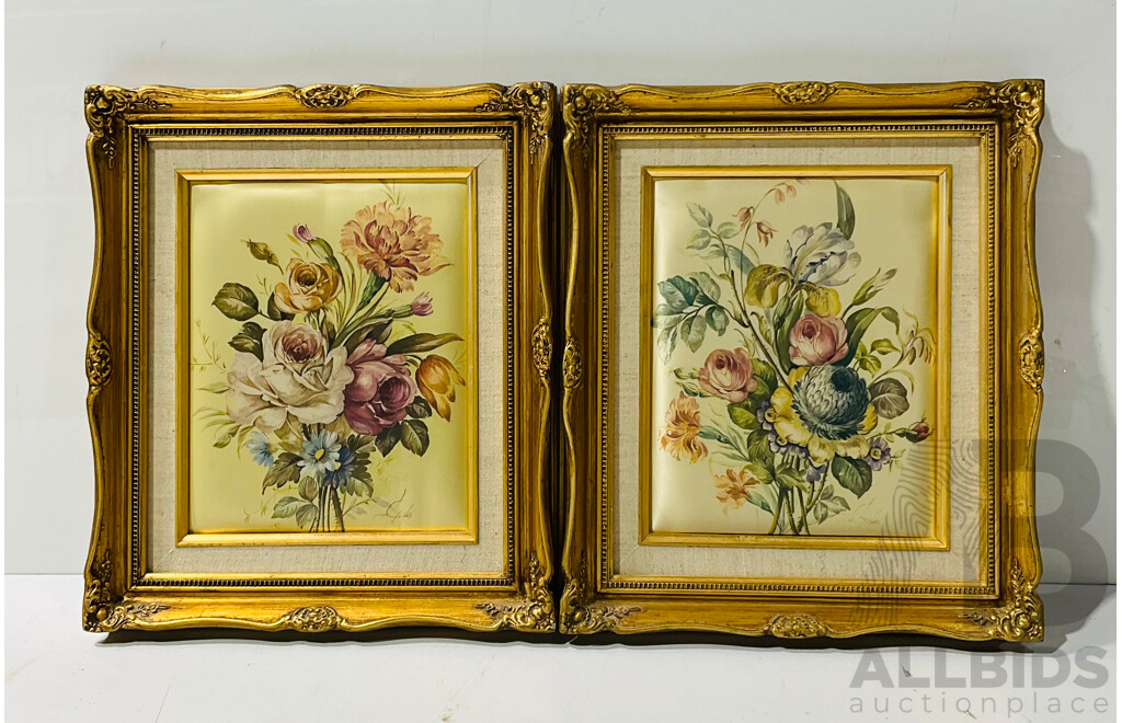 Pair of Cloth Pictures with Floral Themes
