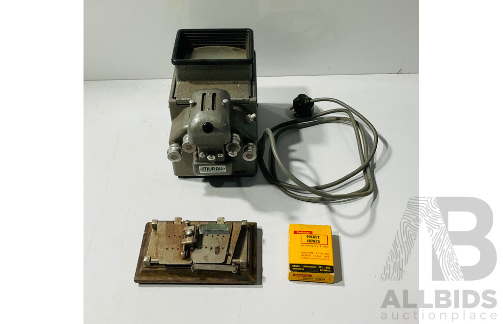 Vintage Muray Film Editor Along with Vintage Universal Ensign Fil Splicer and Kodaslide Pocket Viewer