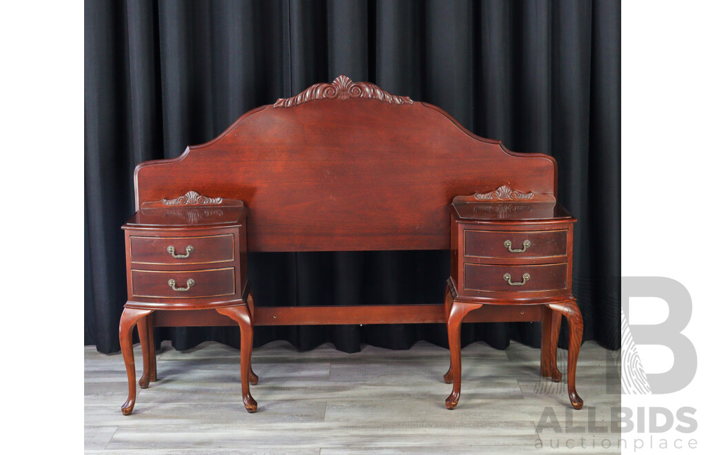 Pair of Queen Anne Style Bedsides with Bedhead