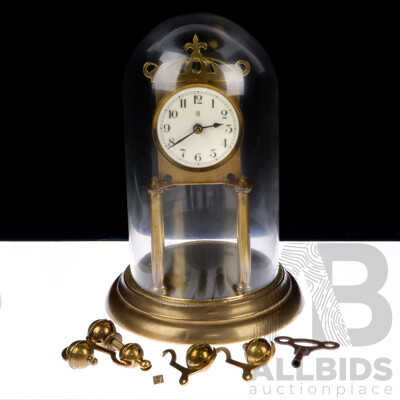 Vintage Brass Anniversary Dome Clock with White Enameled Face