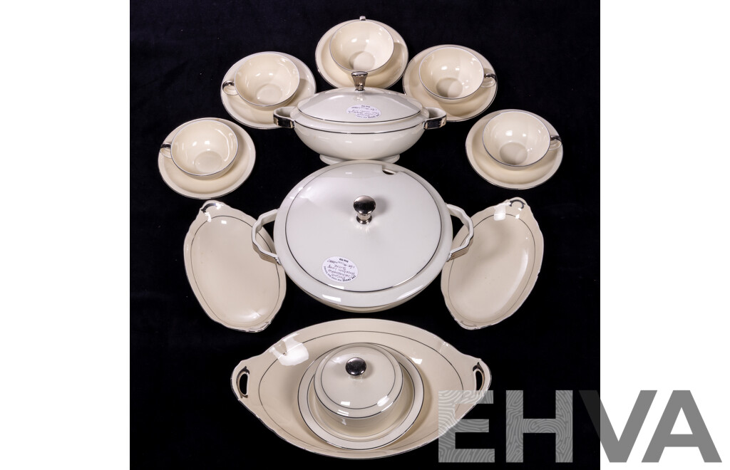 Fantastic Antique Art Deco Czech Bozoro Porcelain 16 Pieces with Silver Detail, From Federal Hotel Melbourne, Circa 1920s