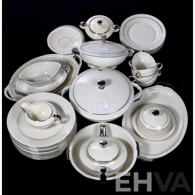 Fantastic Antique Art Deco Czech Bozoro Porcelain 44 Piece Dinner Service with Silver Detail, From Federal Hotel Melbourne, Circa 1920s