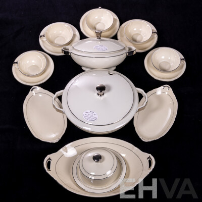 Fantastic Antique Art Deco Czech Bozoro Porcelain 16 Pieces with Silver Detail, From Federal Hotel Melbourne, Circa 1920s