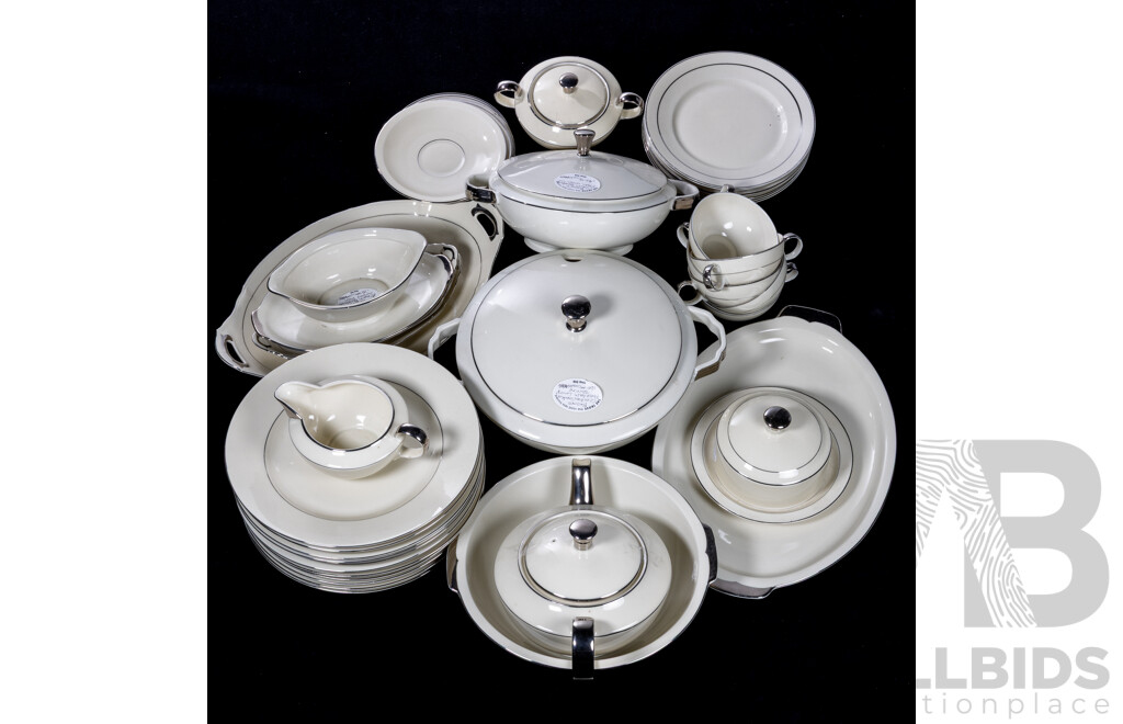 Fantastic Antique Art Deco Czech Bozoro Porcelain 44 Piece Dinner Service with Silver Detail, From Federal Hotel Melbourne, Circa 1920s