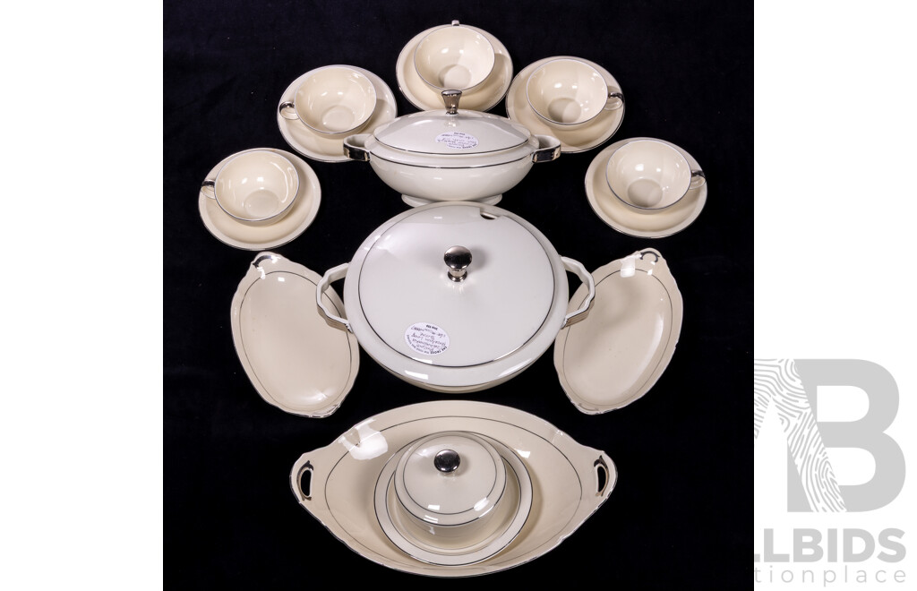 Fantastic Antique Art Deco Czech Bozoro Porcelain 16 Pieces with Silver Detail, From Federal Hotel Melbourne, Circa 1920s