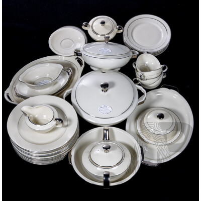 Fantastic Antique Art Deco Czech Bozoro Porcelain 44 Piece Dinner Service with Silver Detail, From Federal Hotel Melbourne, Circa 1920s