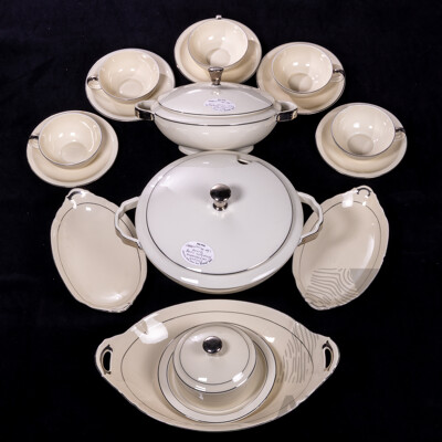 Fantastic Antique Art Deco Czech Bozoro Porcelain 16 Pieces with Silver Detail, From Federal Hotel Melbourne, Circa 1920s