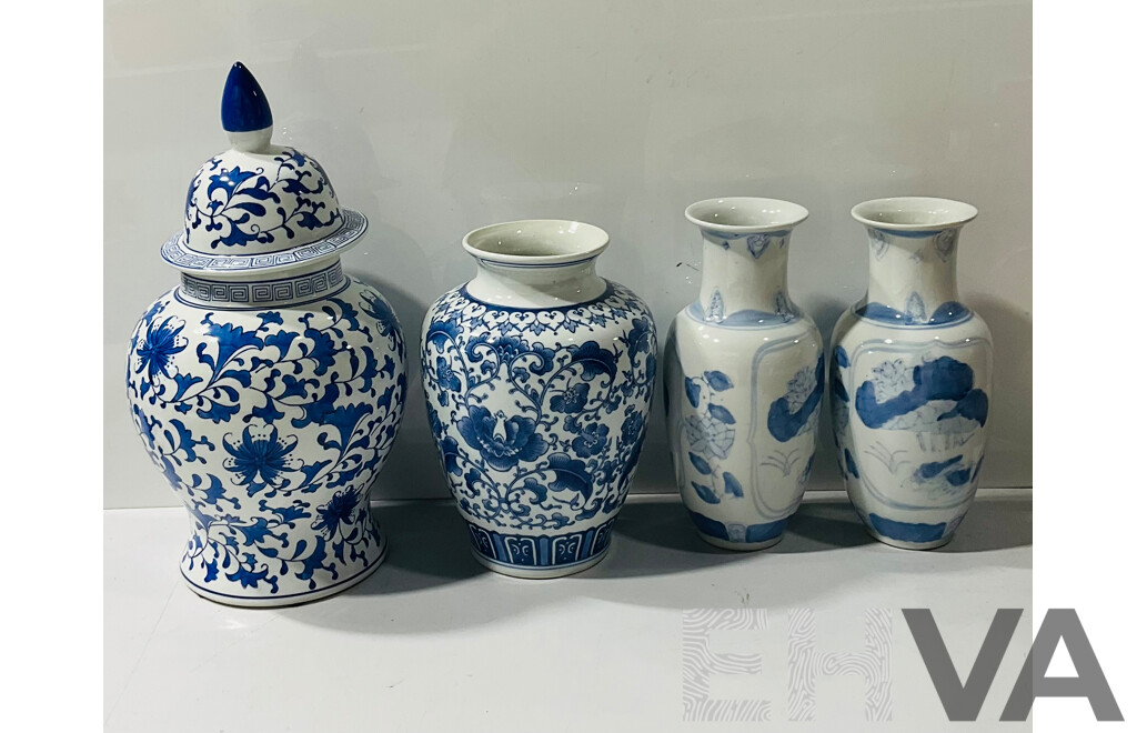 Collection Chinese Blue and White Decoratede Porcelain Including Large Lidded Ginger Jar