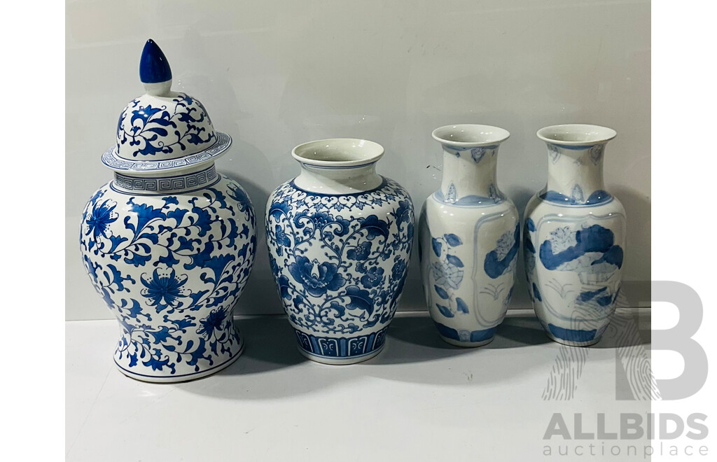 Collection Chinese Blue and White Decoratede Porcelain Including Large Lidded Ginger Jar