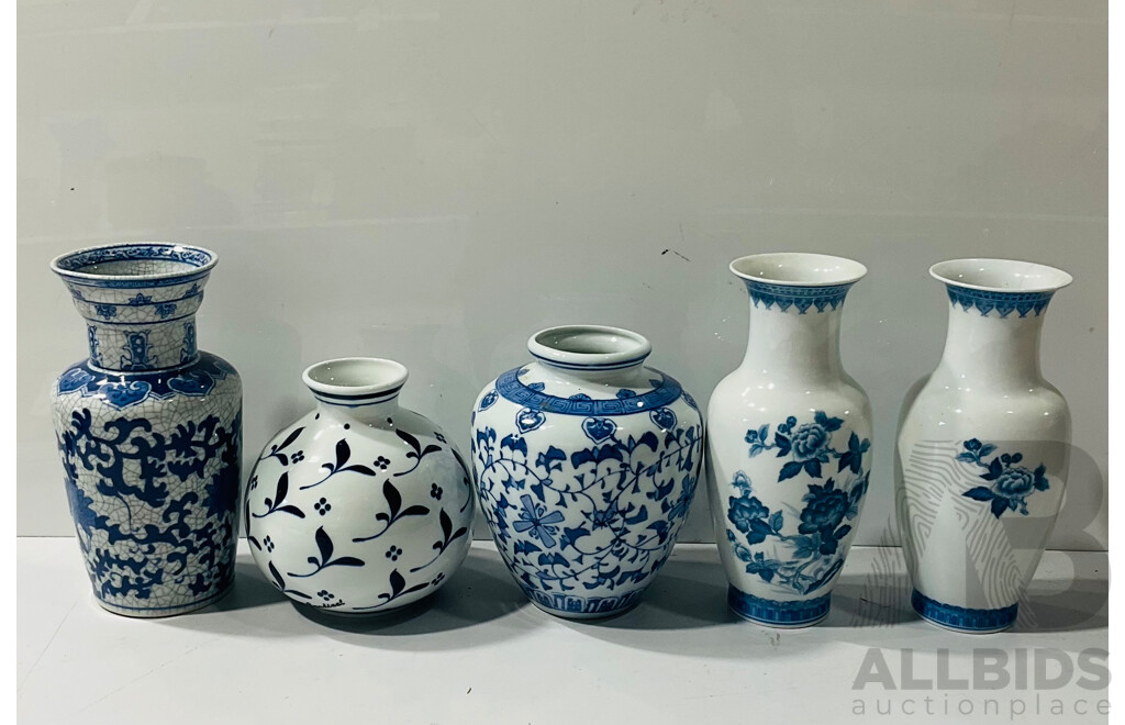 Collection Mostly Asian Blue and White Decorated Porcelain Pieces