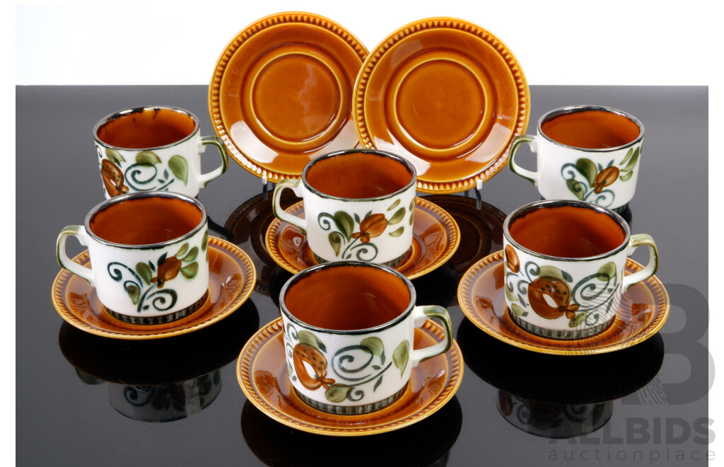 Vintage Belgium Boch Argenteuil Hand Painted 12 Piece Ceramic Coffee Set