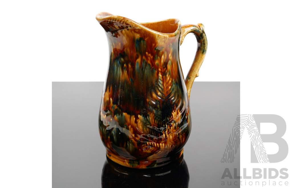 Antique Australian Lithgow Pottery Fern Pitcher, Circa 1880s