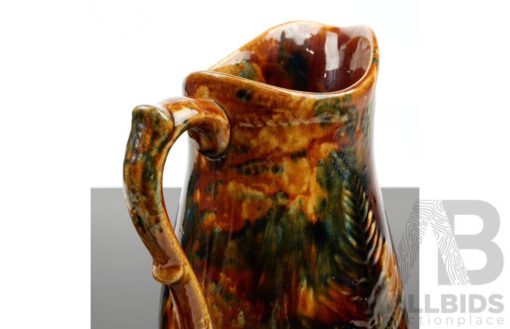 Antique Australian Lithgow Pottery Fern Pitcher, Circa 1880s