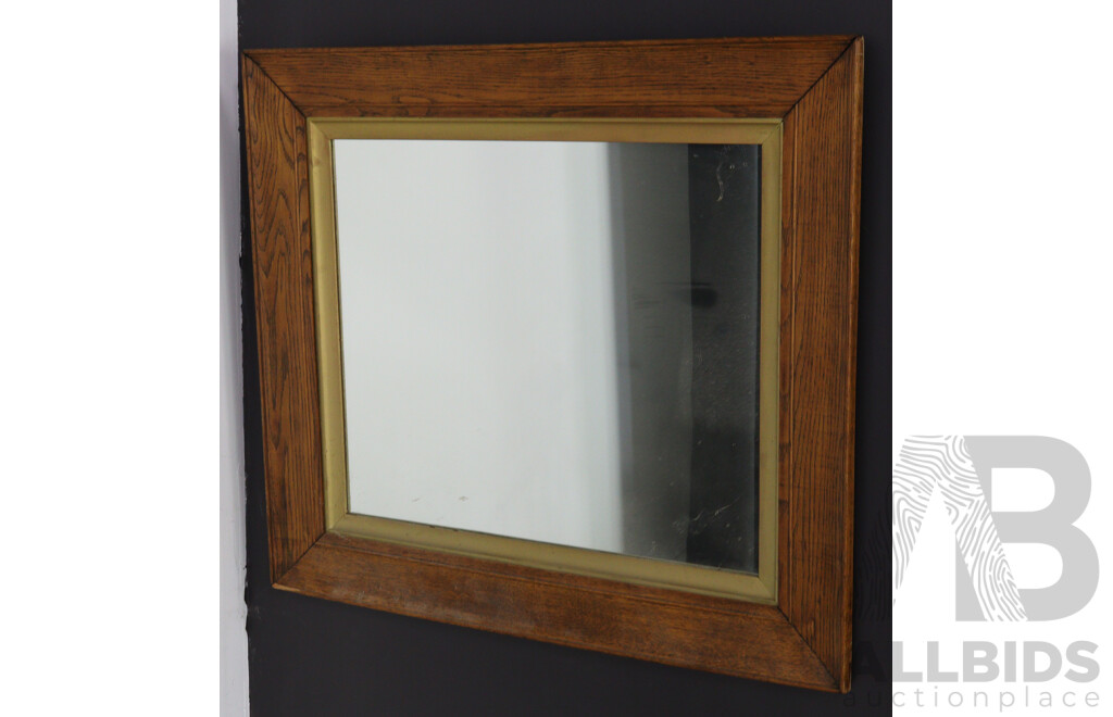 Vintage Oak Framed Mirror with Gilt Highlights