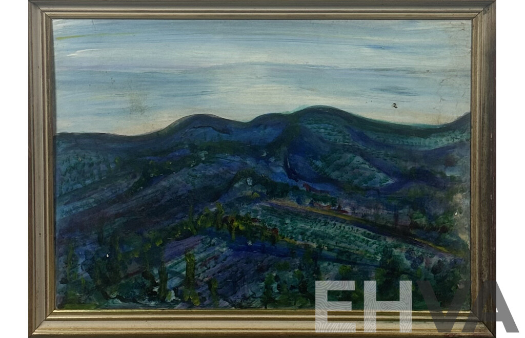 James Scott-Findlay, (Australian, 20th Century), Blue Mountain Range, Oil on Board, 60 x 82 cm (frame)
