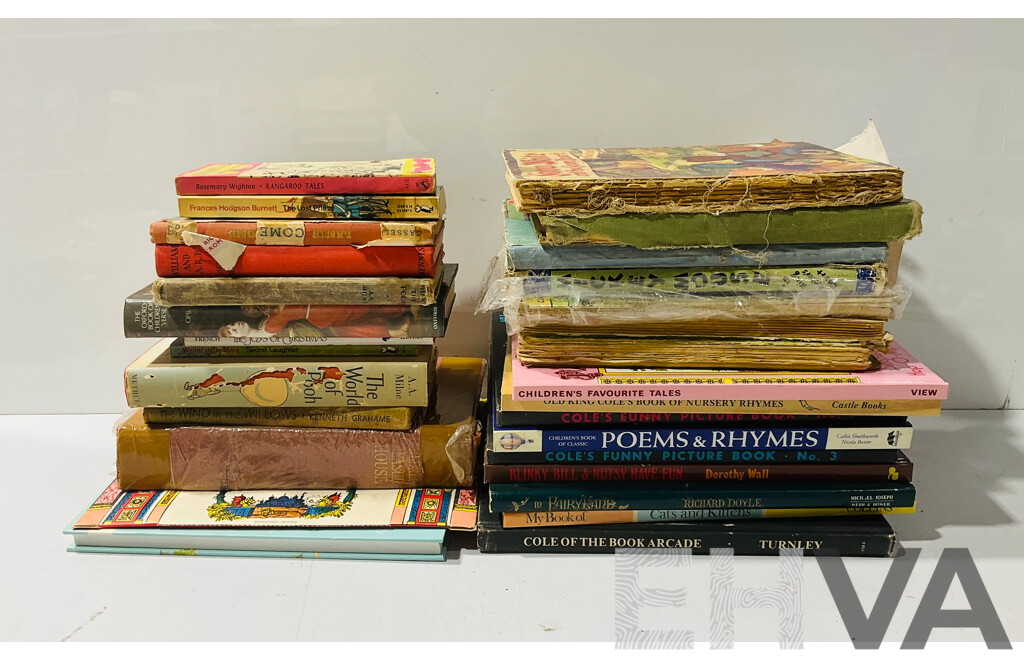 Collection Vintage and Other Childrens Books Including Multiple Coles Funny Picture Book, Nursery Rythmes, Classic Literature  and More