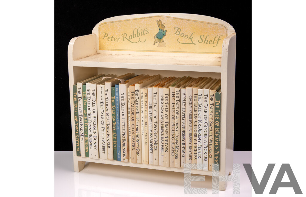 Collection Vintage Beatrix Potter Hardcover Books in Vintage Peter Rabbit Wooden Bookshelf