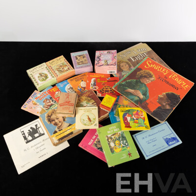Collection Childrens Books Including Miniature Series, Three Vintage Shirley Temple Examples, Peter Pan Card Game in Original Box and More