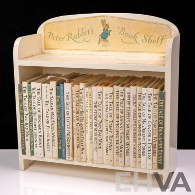 Collection Vintage Beatrix Potter Hardcover Books in Vintage Peter Rabbit Wooden Bookshelf
