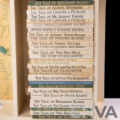 Collection Vintage Beatrix Potter Hardcover Books in Vintage Peter Rabbit Wooden Bookshelf