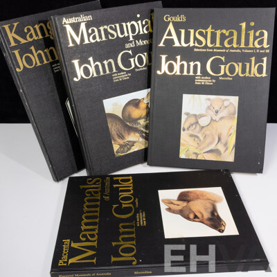 Collection Four John Gould Volumes Comprising Placental Mammals, Australian Marsupials and Monotremes, Kangaroos, Goulds Australia, All Hardcovers in Slip Cases